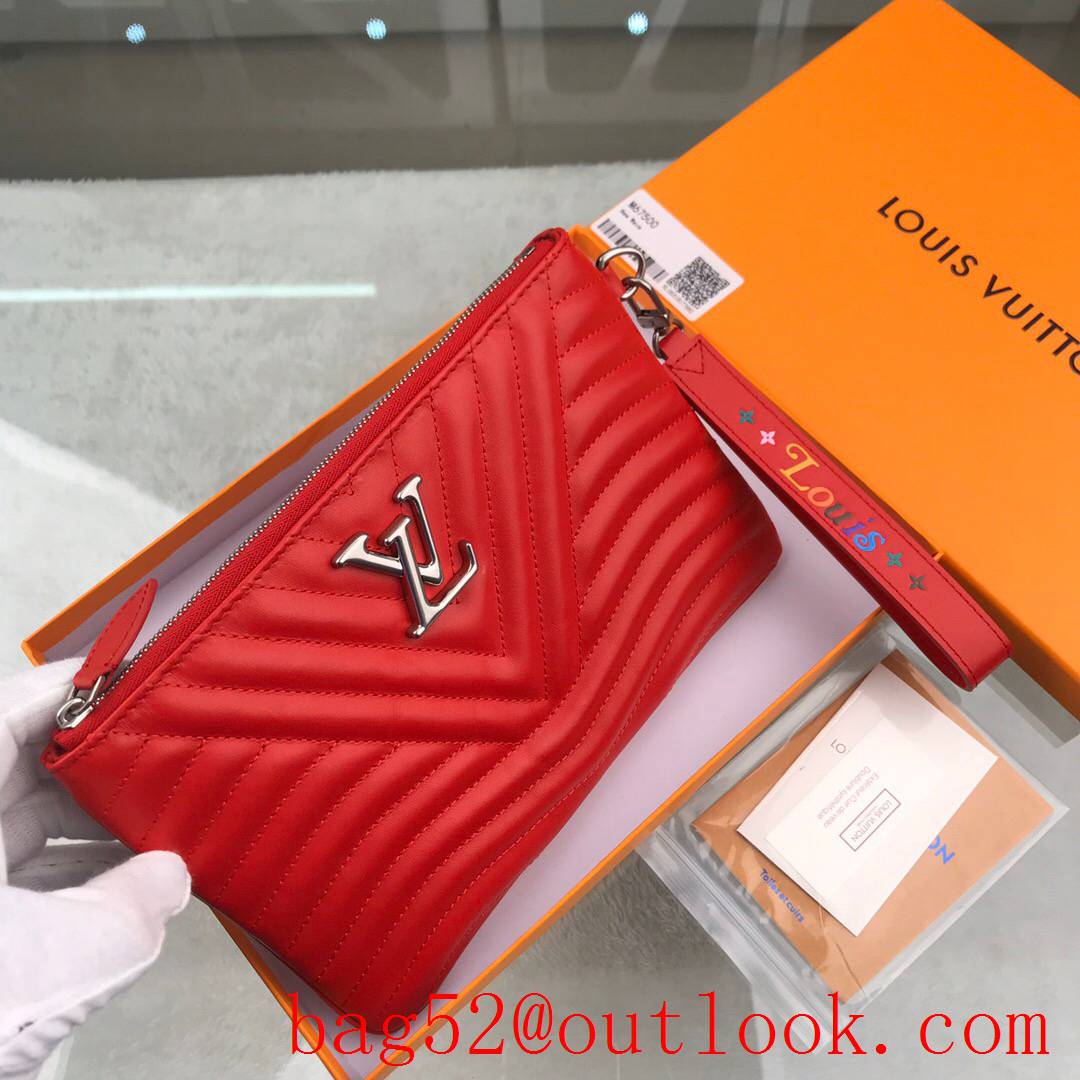 LV Louis Vuitton New Wave red leather zipper clutch wallet purse M67500