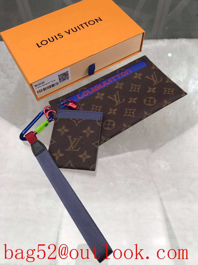 LV Louis Vuitton Ribbon Monogram with Taiga leather clutch purse M63045