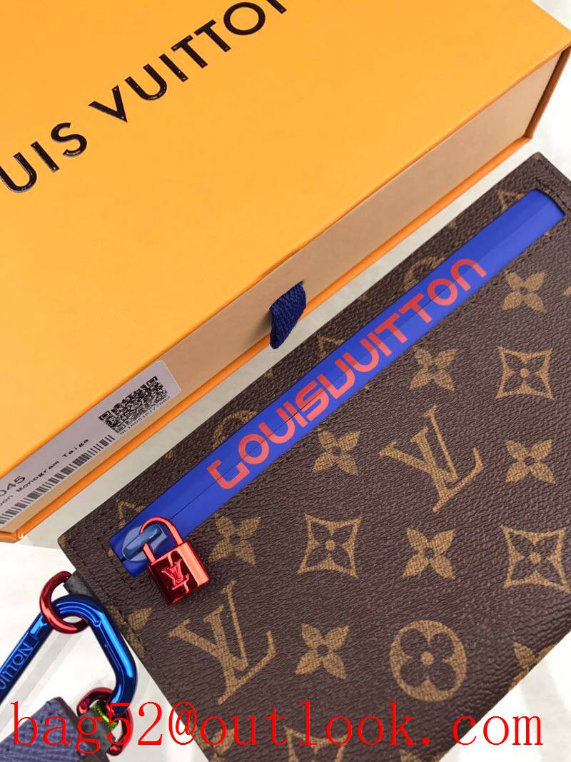 LV Louis Vuitton Ribbon Monogram with Taiga leather clutch purse M63045