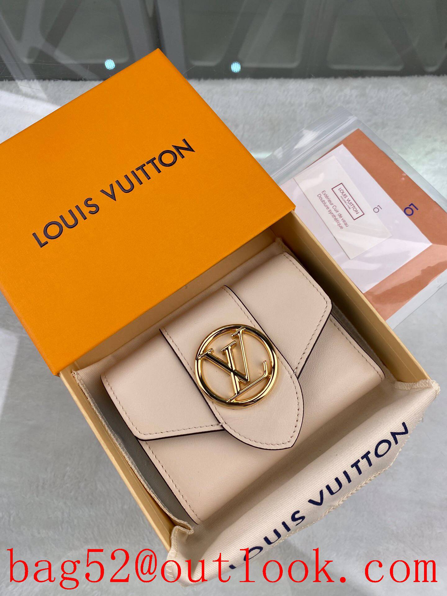 LV Louis Vuitton 3 folded beige leather Pont 9 Circle logo wallet purse M69176