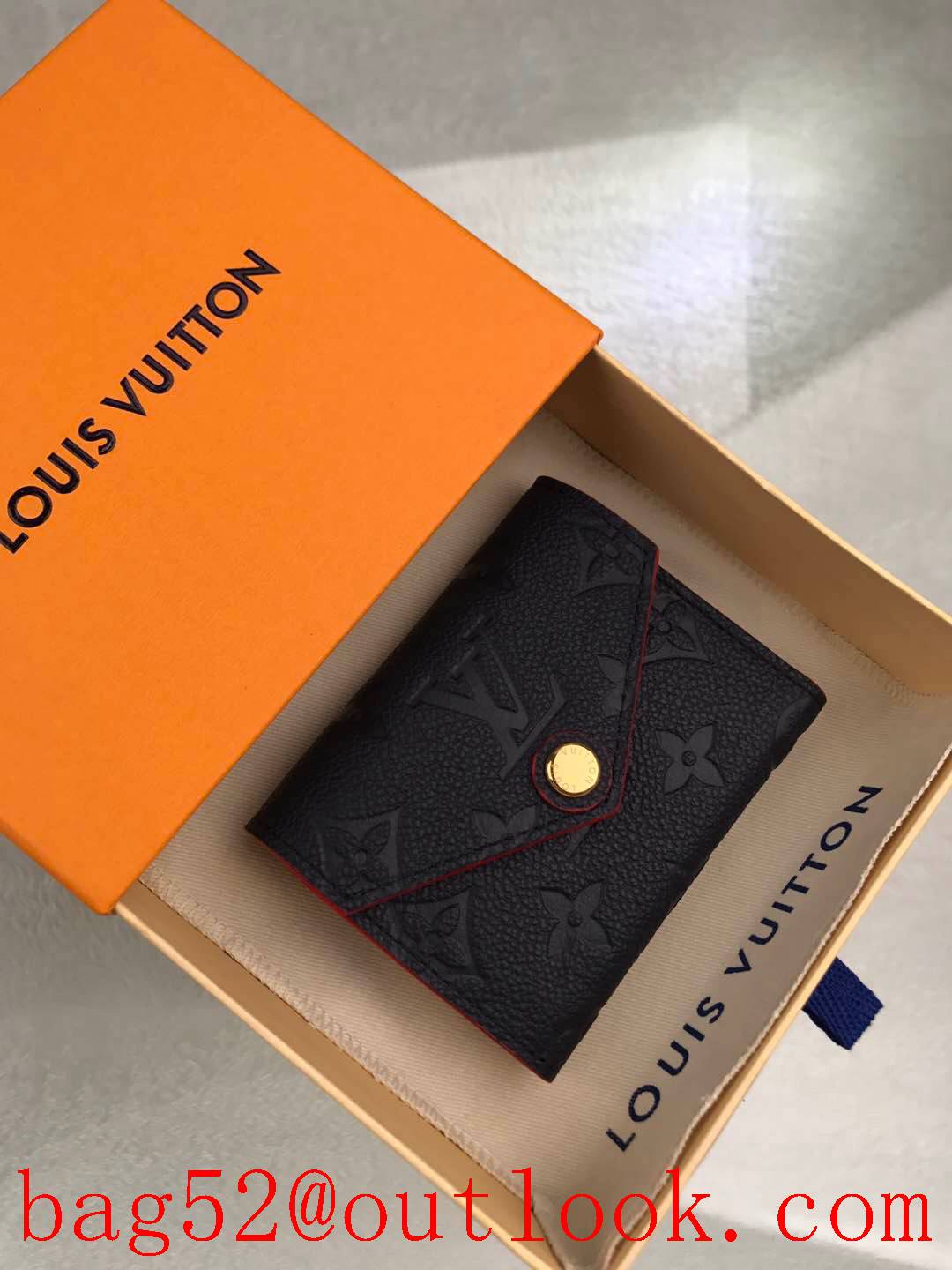 LV Louis Vuitton black v wine trim taurillon leather monogram zoe flap wallet purse M58880