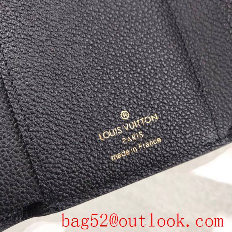 LV Louis Vuitton Pallas black leather v monogram 3 folded lock wallet purse M67479