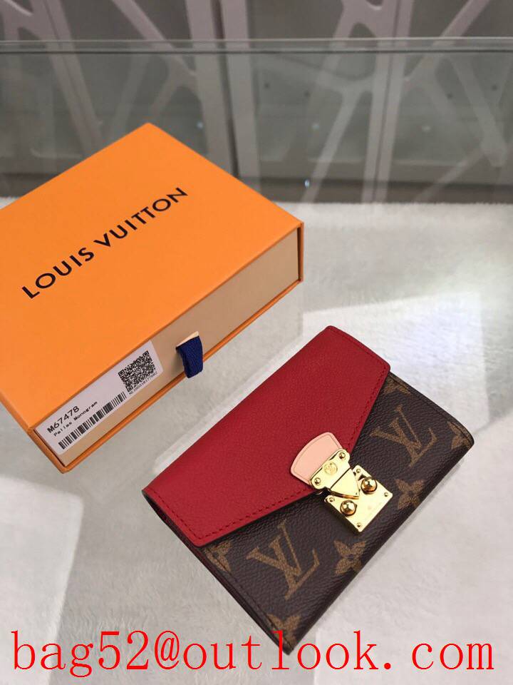 LV Louis Vuitton short Pallas red leather v monogram 3 folded lock wallet purse M67478