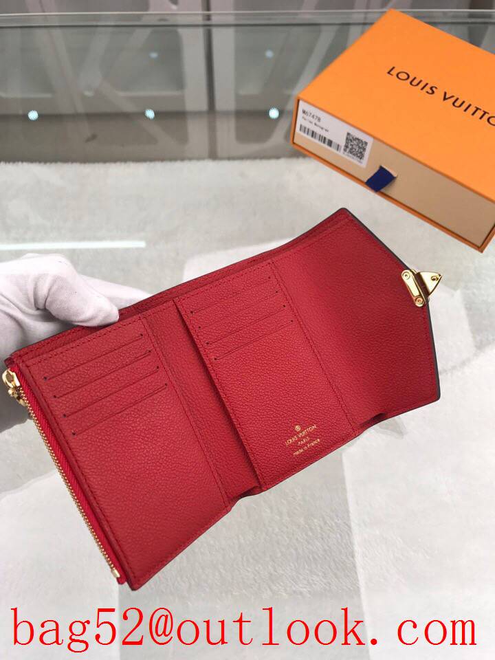 LV Louis Vuitton short Pallas red leather v monogram 3 folded lock wallet purse M67478