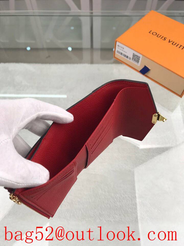 LV Louis Vuitton short Pallas red leather v monogram 3 folded lock wallet purse M67478