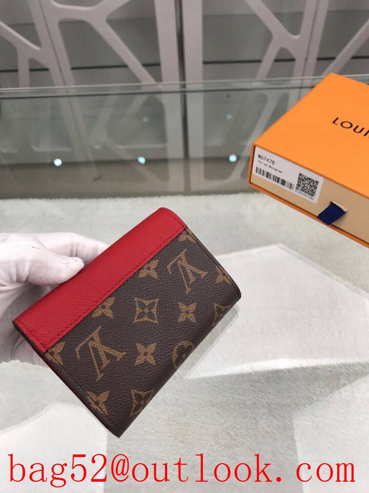 LV Louis Vuitton short Pallas red leather v monogram 3 folded lock wallet purse M67478