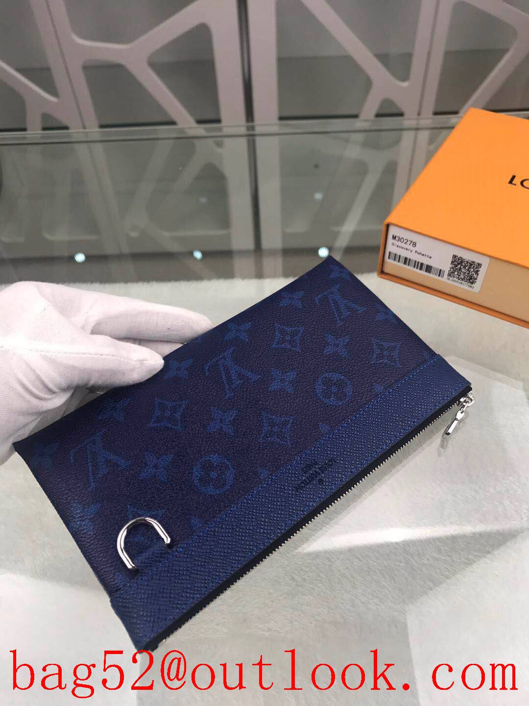 LV Louis Vuitton blue Discovery Pochette taurillon leather monogram wallet small clutch purse M30278