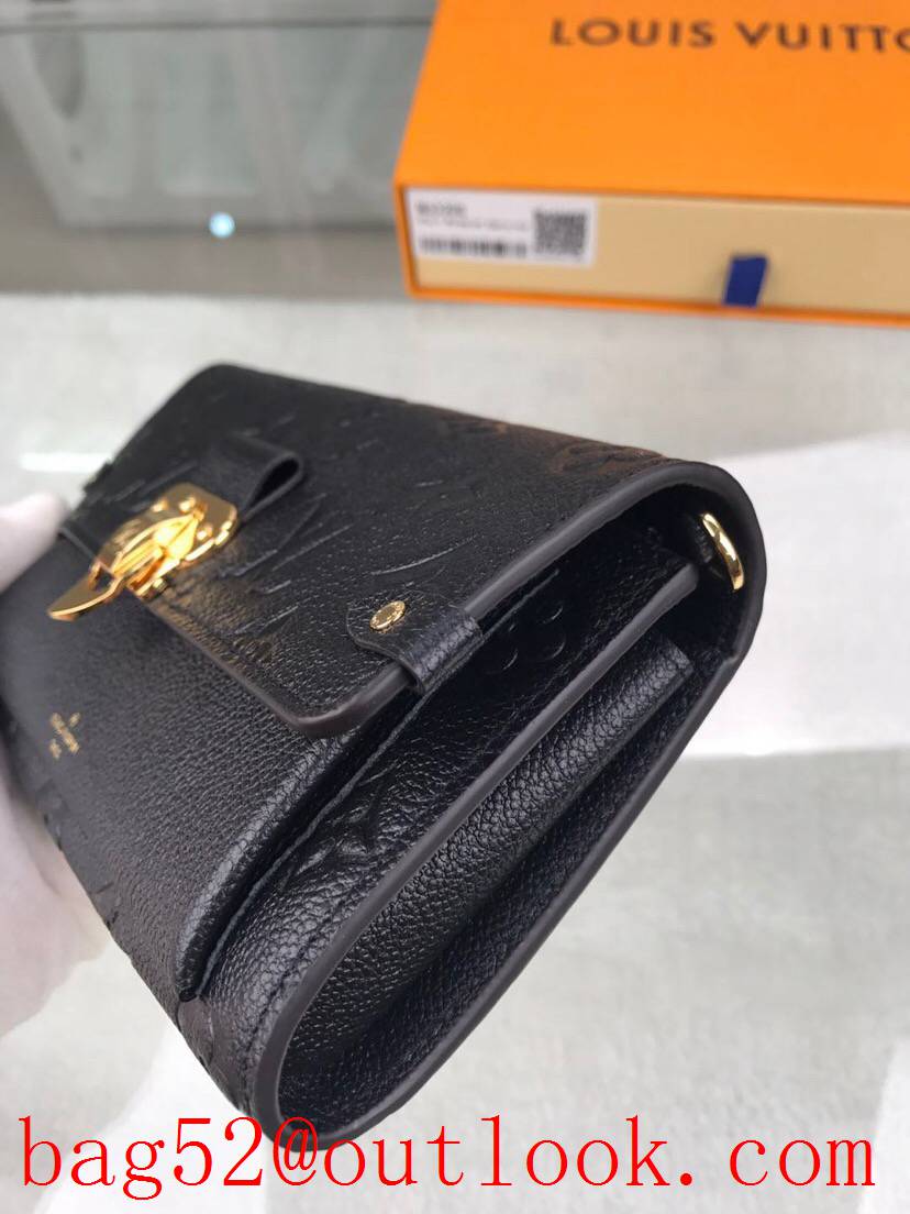 LV Louis Vuitton black taurillon leather monogram chain wallet woc purse M63398