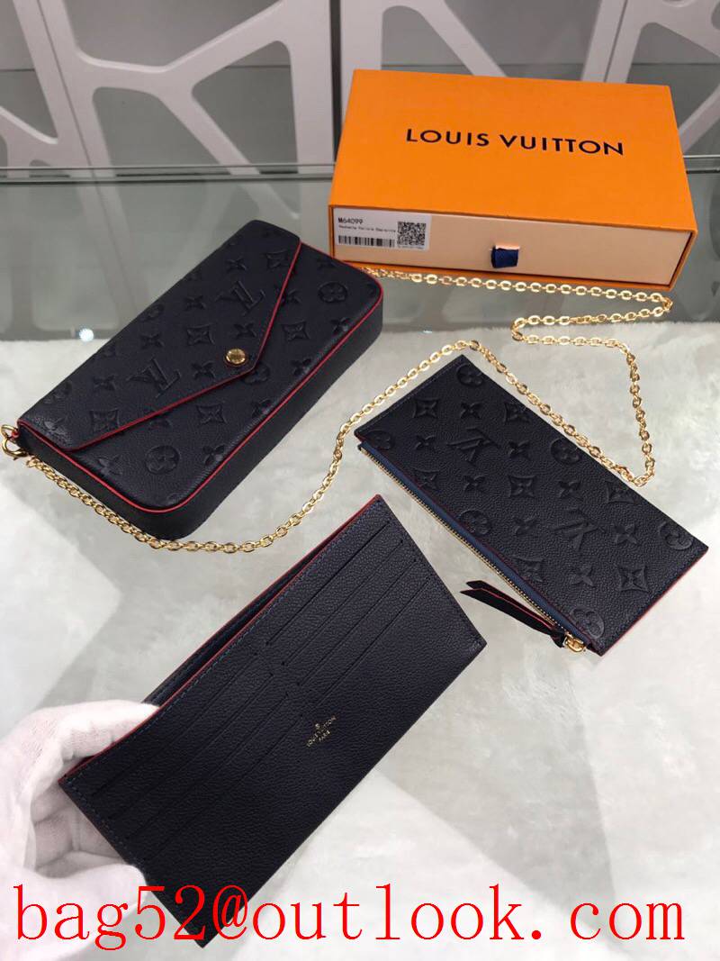 LV Louis Vuitton black taurillon leather monogram v red trim Three-piece suit shoulder clutch wallet purse M64099