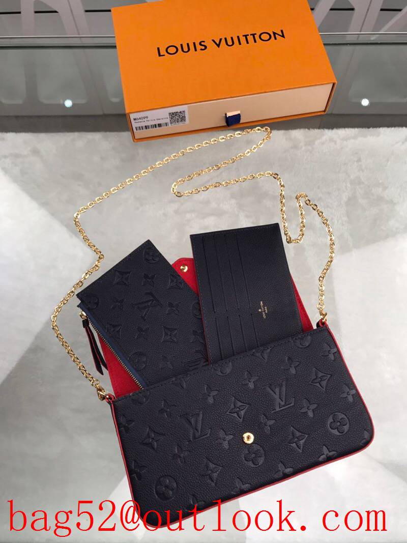 LV Louis Vuitton black taurillon leather monogram v red trim Three-piece suit shoulder clutch wallet purse M64099