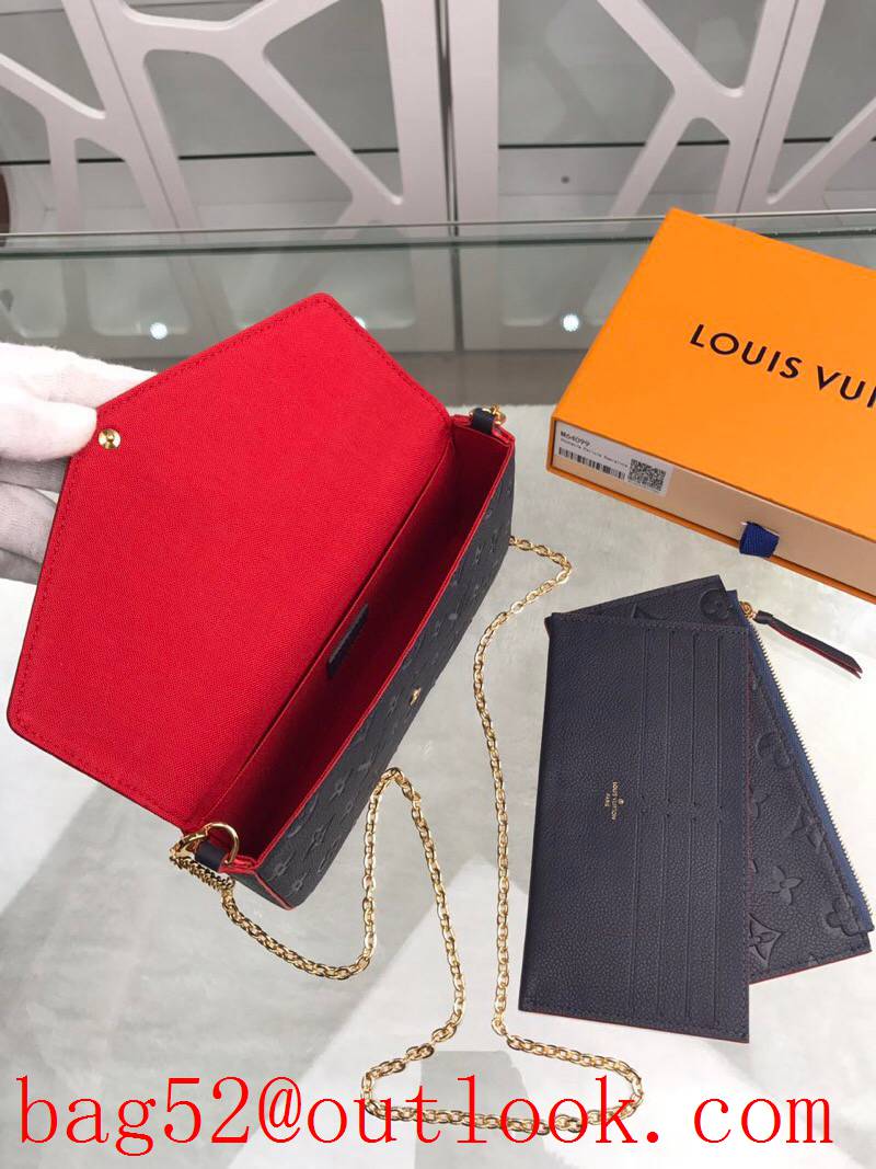 LV Louis Vuitton black taurillon leather monogram v red trim Three-piece suit shoulder clutch wallet purse M64099