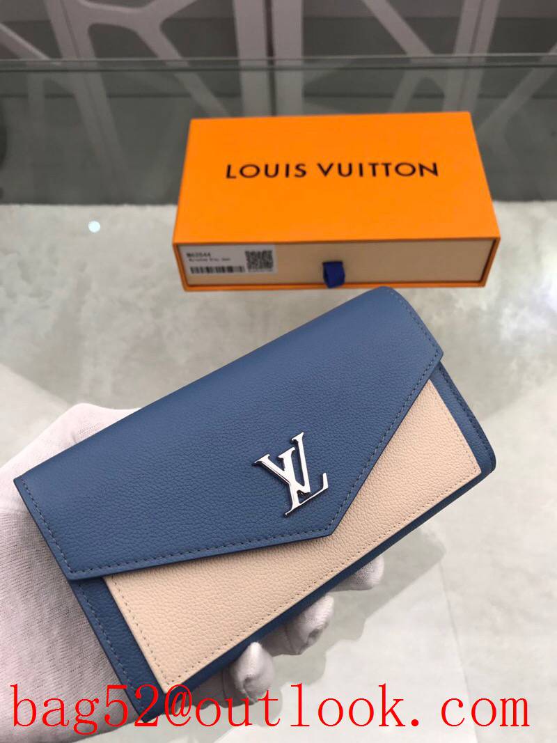 LV Louis Vuitton large leather blue v beige V flap wallet purse M62544