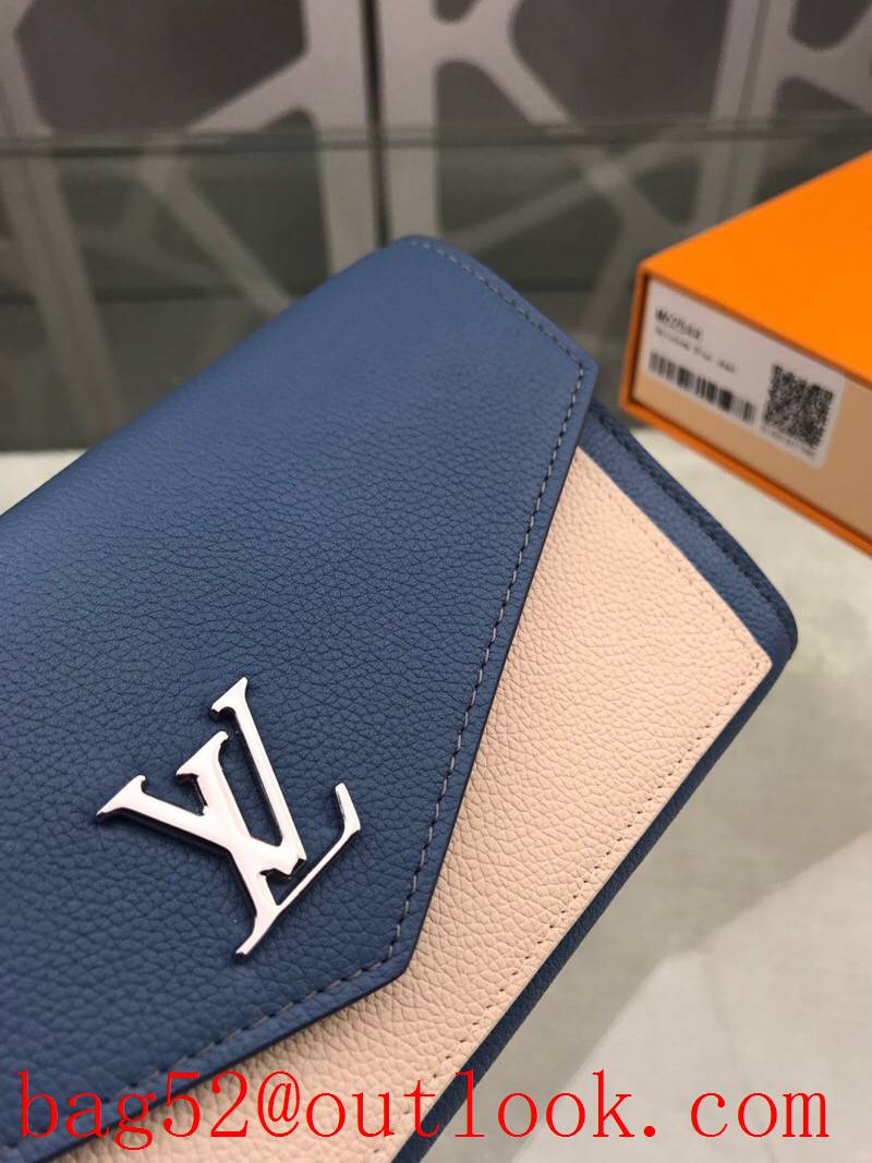 LV Louis Vuitton large leather blue v beige V flap wallet purse M62544