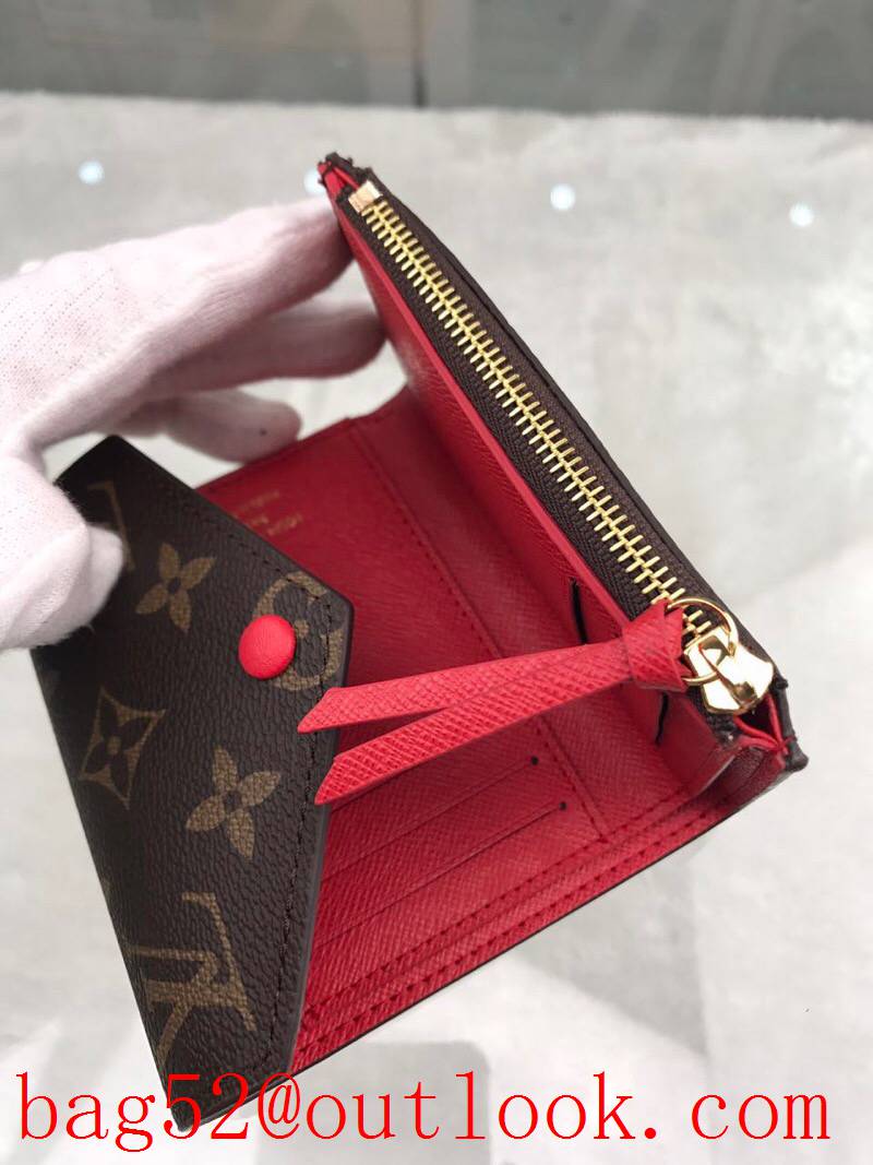 LV Louis Vuitton small zipper 3 folded v red lining card holder coin wallet purse M41938