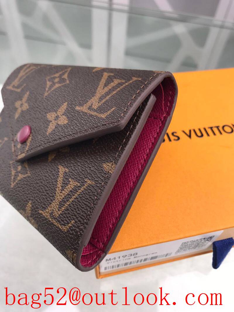 LV Louis Vuitton small zipper 3 folded v red lining wallet card holder coin purse M41938