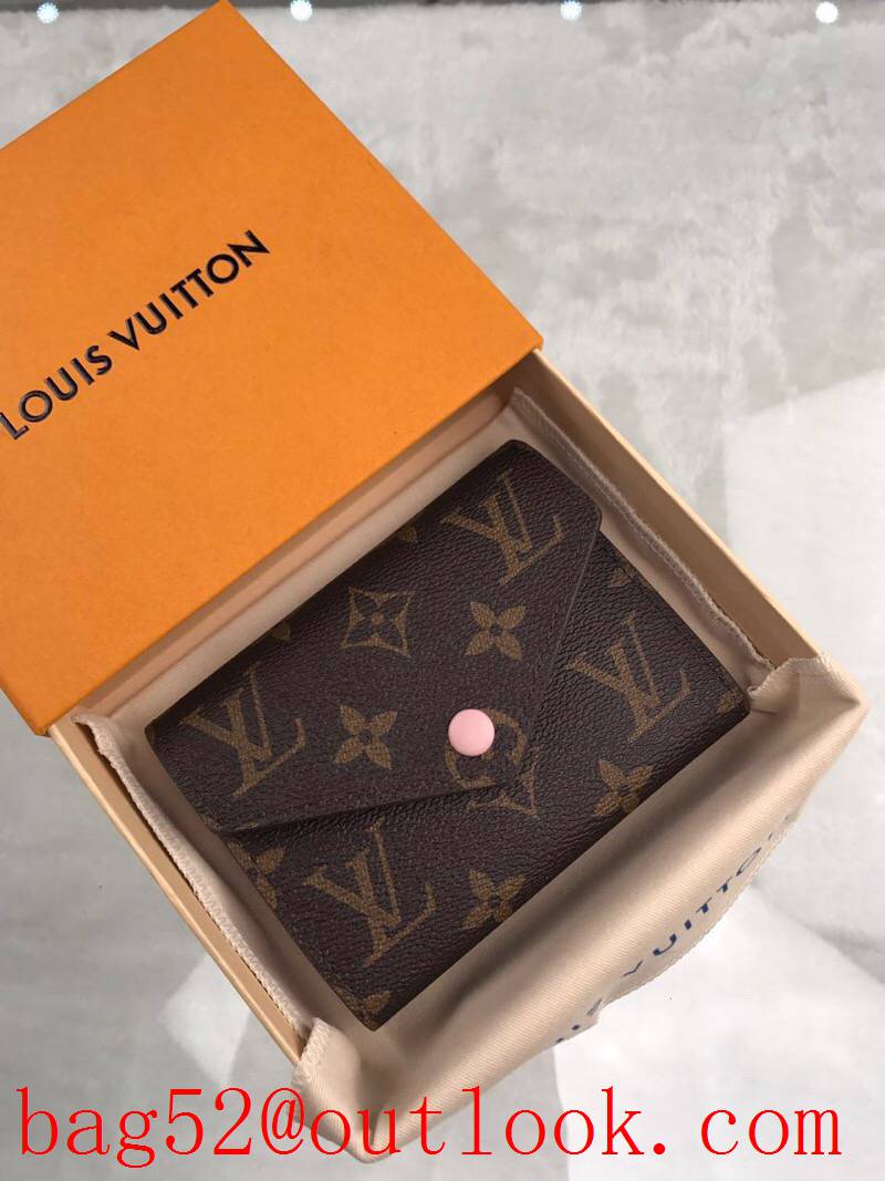LV Louis Vuitton small zipper 3 folded v pink lining card holder wallet coin purse M62360