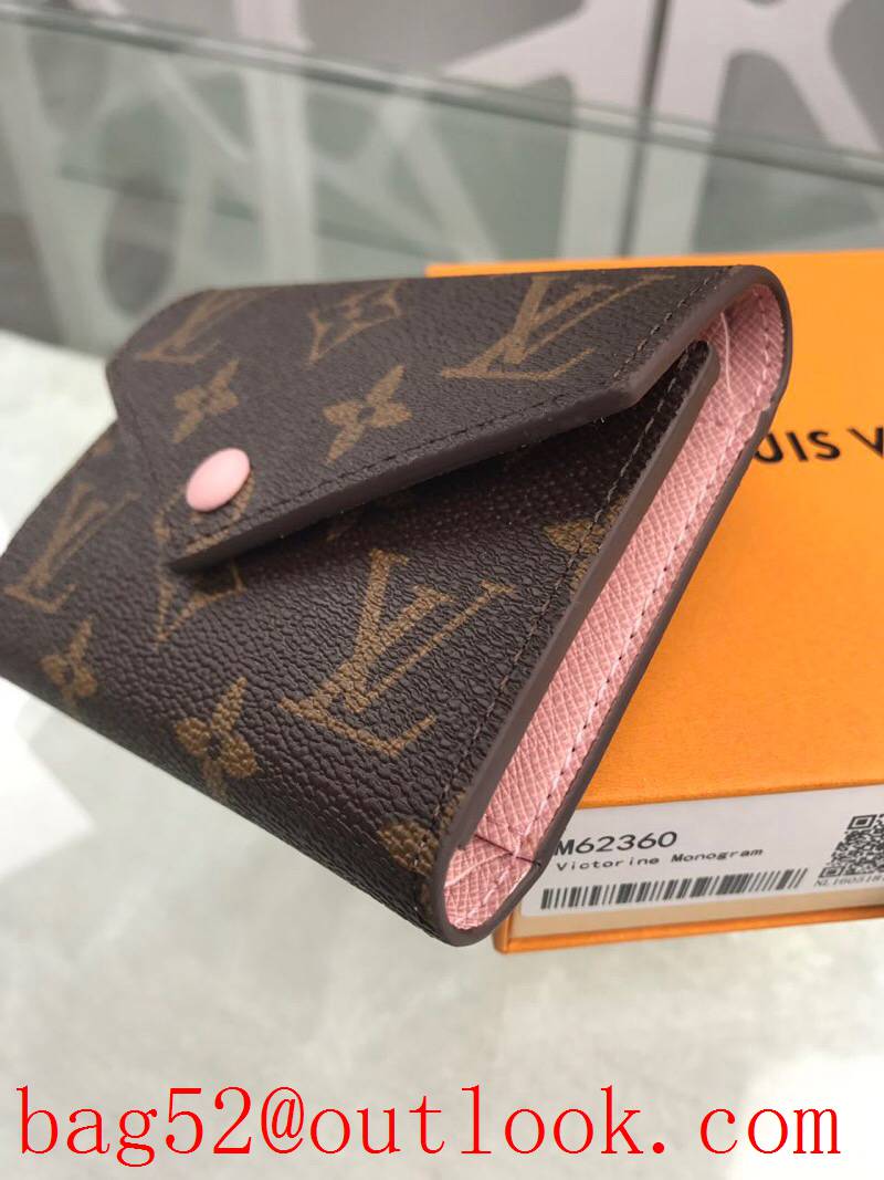 LV Louis Vuitton small zipper 3 folded v pink lining card holder wallet coin purse M62360