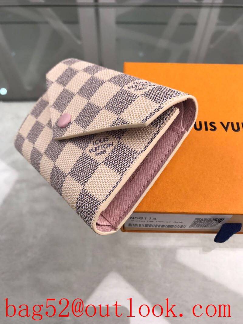 LV Louis Vuitton small white damier zipper 3 folded card holder wallet coin purse N64022