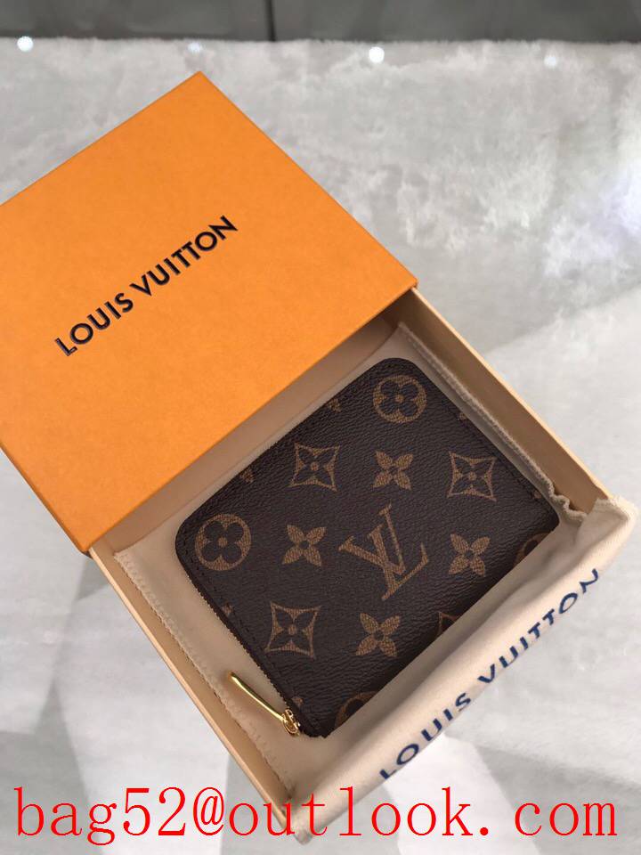 LV Louis Vuitton small brown monogram coin card holder zipper wallet purse M60067
