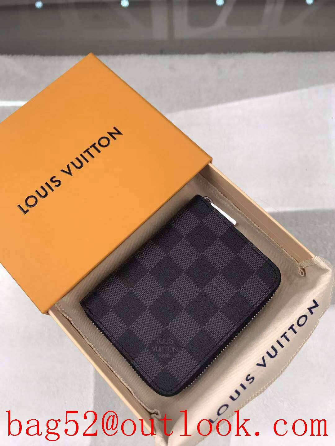 LV Louis Vuitton small damier coin card holder zipper wallet purse N63076