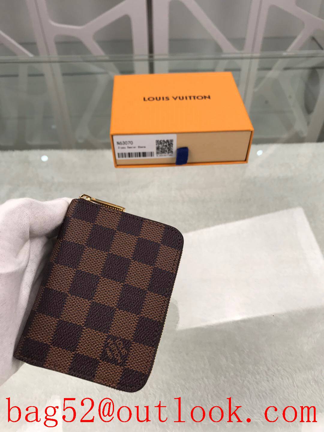 LV Louis Vuitton small brown damier coin card holder zipper wallet purse N63070