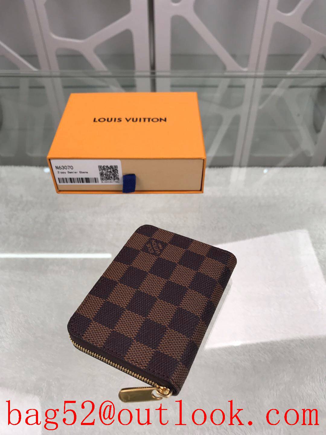 LV Louis Vuitton small brown damier coin card holder zipper wallet purse N63070