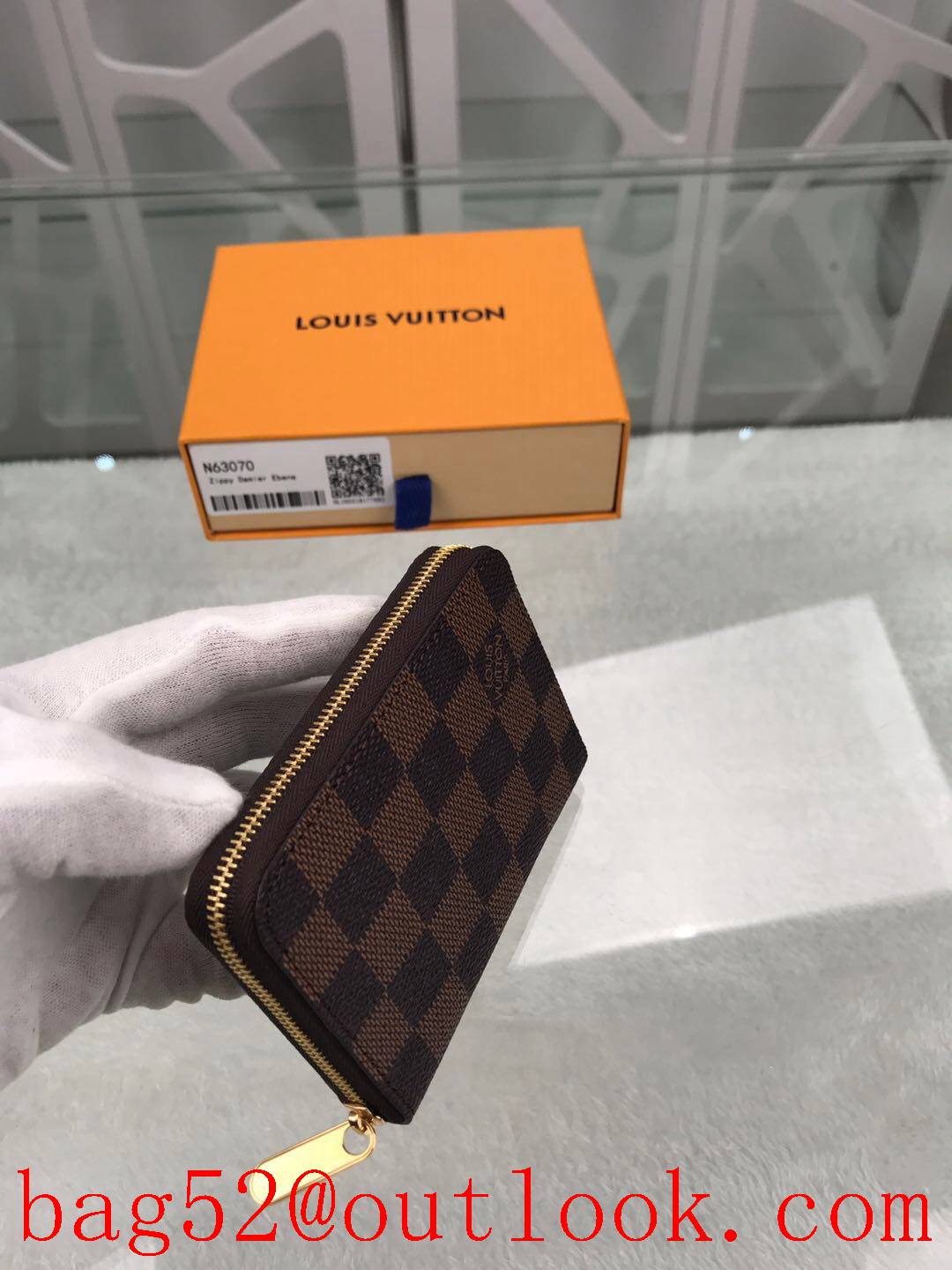 LV Louis Vuitton small brown damier coin card holder zipper wallet purse N63070