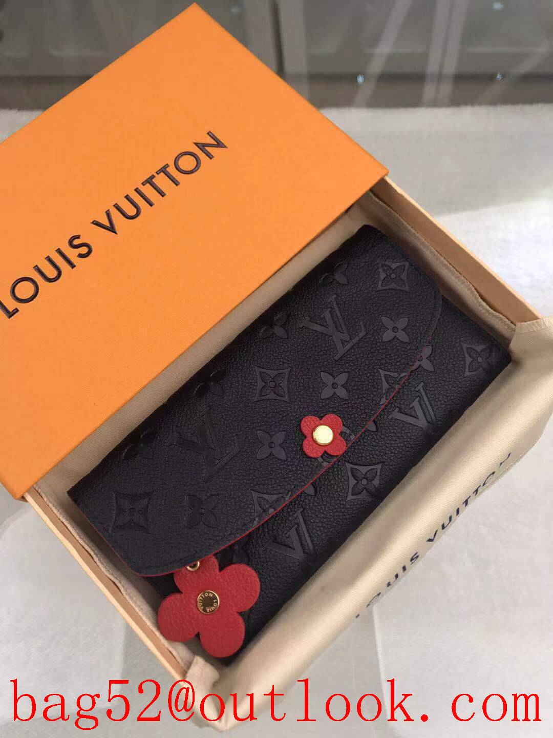LV Louis Vuitton black taurillon leather monogram Emilie Blooming Flowers flap wallet purse M63918