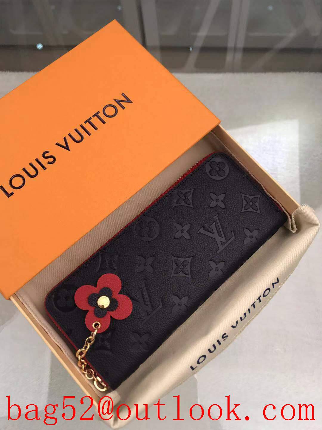 LV Louis Vuitton Blooming Flowers black taurillon leather monogram zipper wallet purse M63920