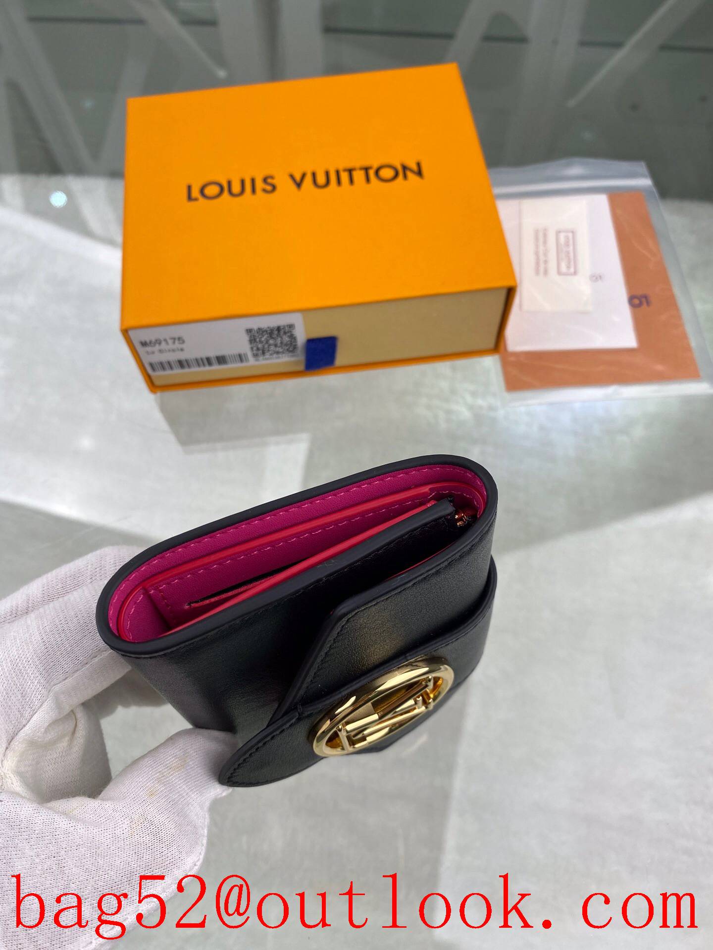 Louis Vuitton Pont 9 short black cowhide lv Circle 3 folded wallet purse M69175