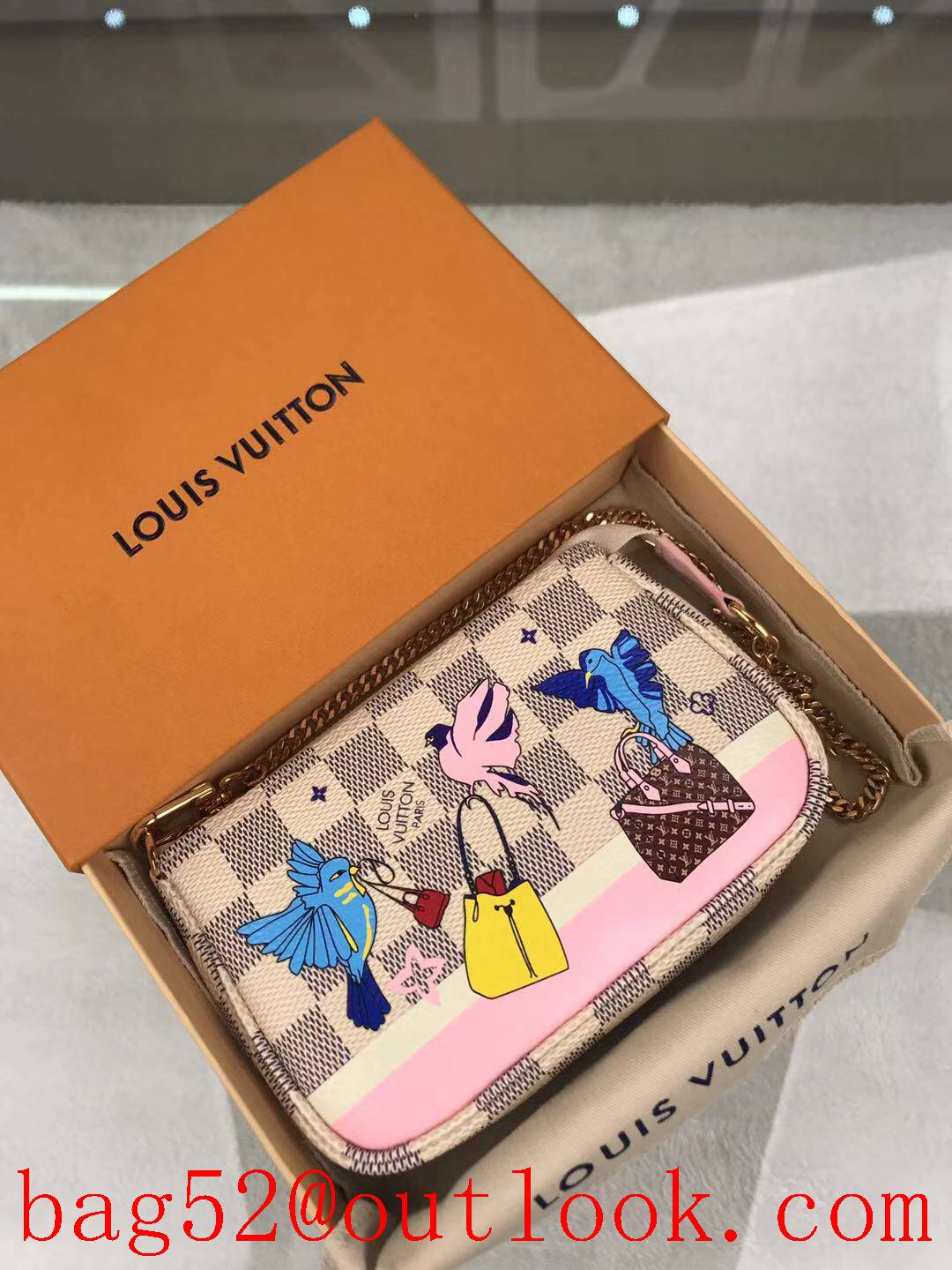 LV Louis Vuitton mini Cartoon bird damier chain wallet woc zipper purse bag N64451