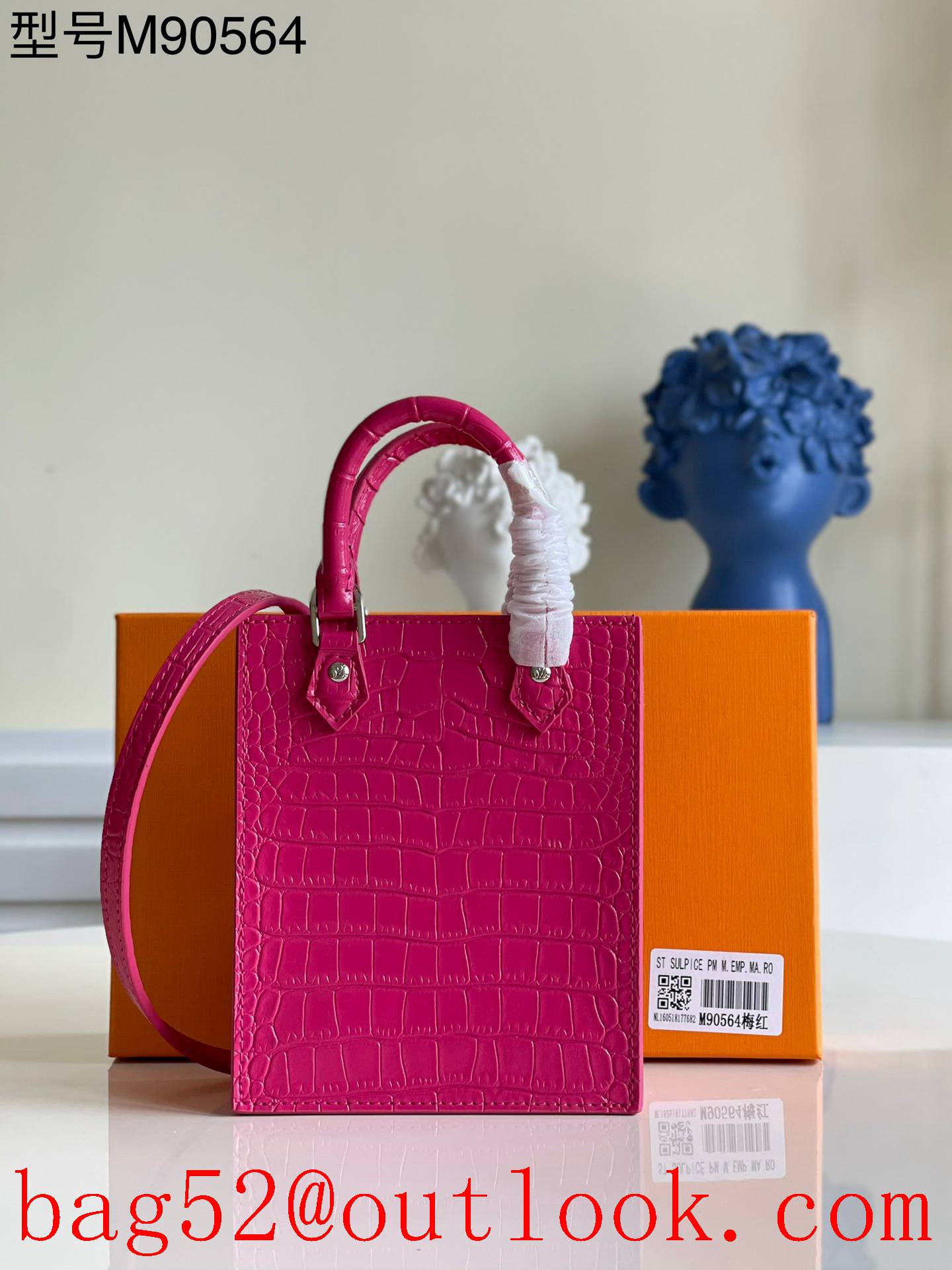 Louis Vuitton LV Petit Sac Plat Leather Bag Handbag Crocodile M90564 Rose