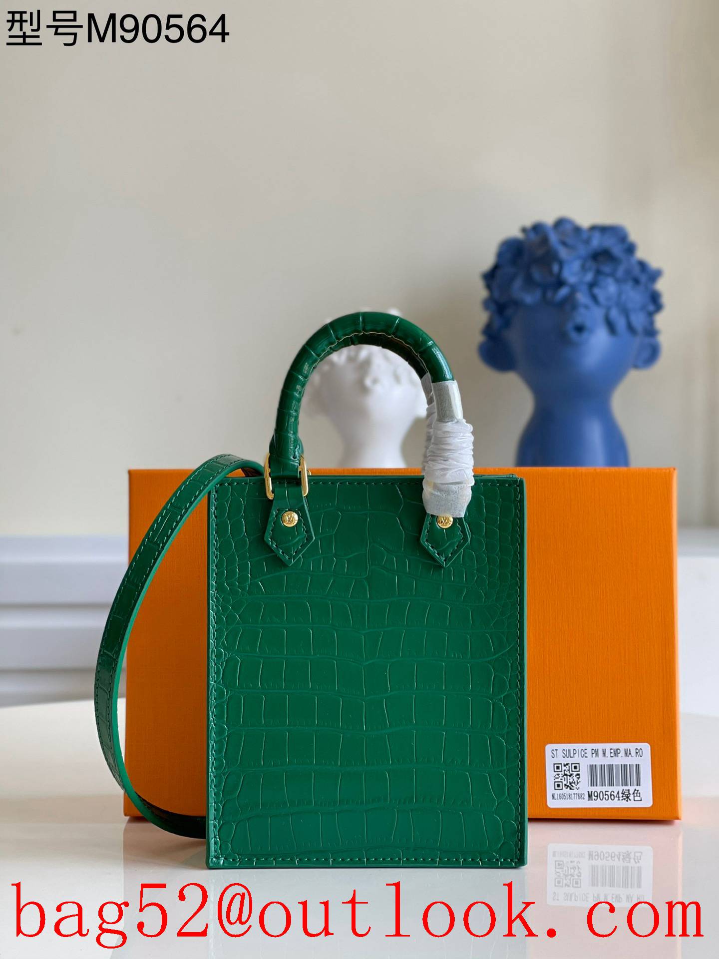 Louis Vuitton LV Petit Sac Plat Leather Bag Handbag Crocodile M90564 Green