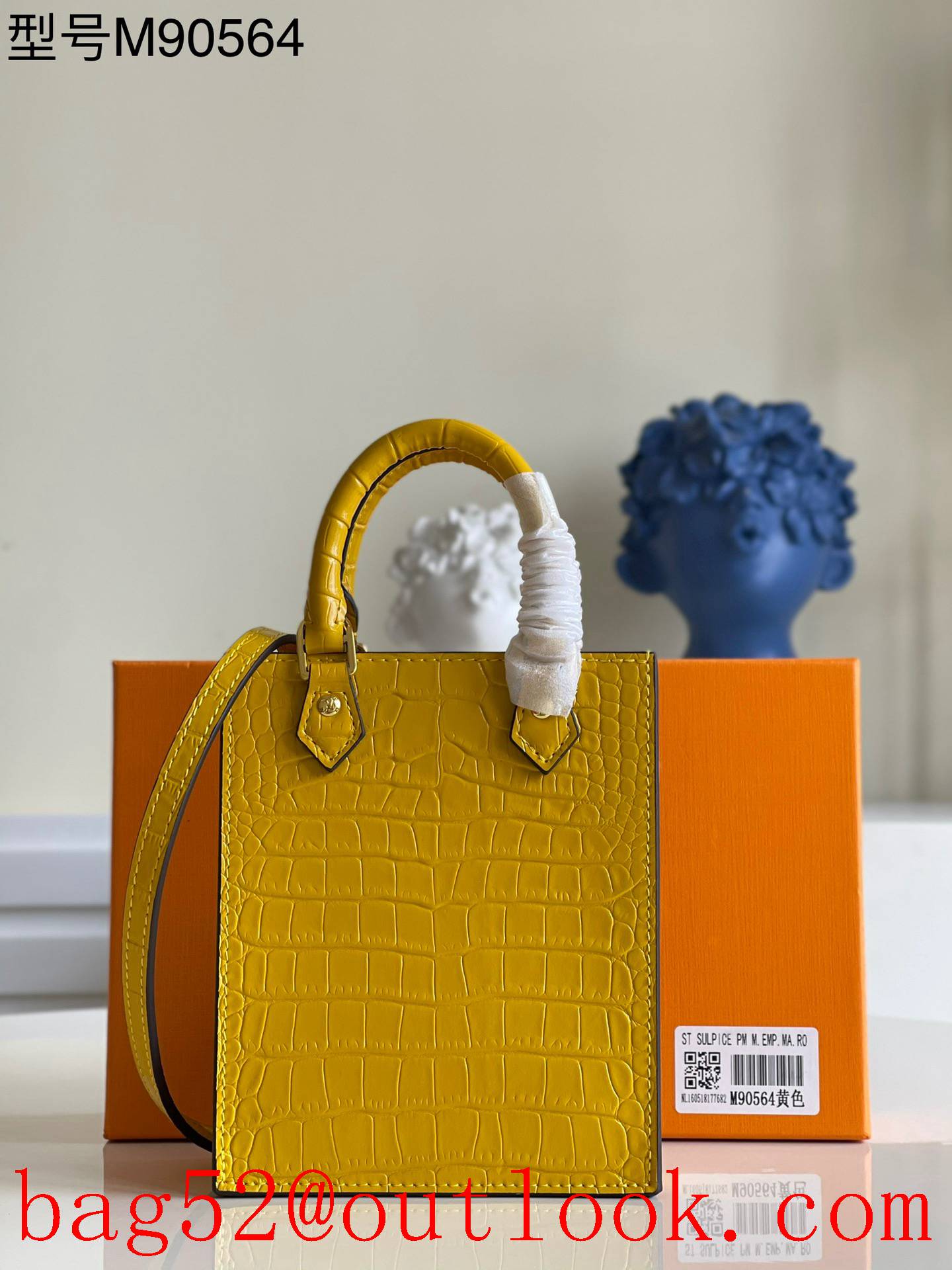 Louis Vuitton LV Petit Sac Plat Leather Bag Handbag Crocodile M90564 Ginger