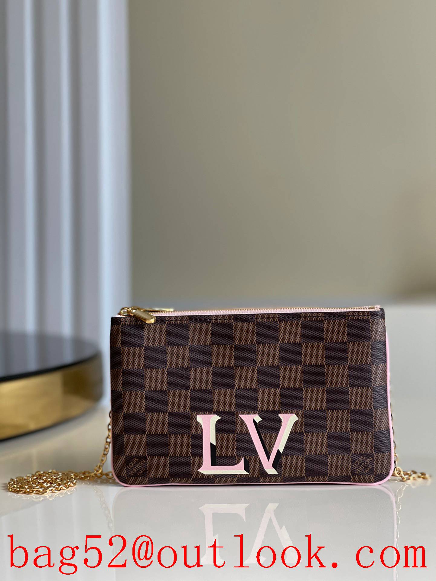 Louis Vuitton LV Damier Ebene Canvas Double Zip Pochette Bag Pouch N60254