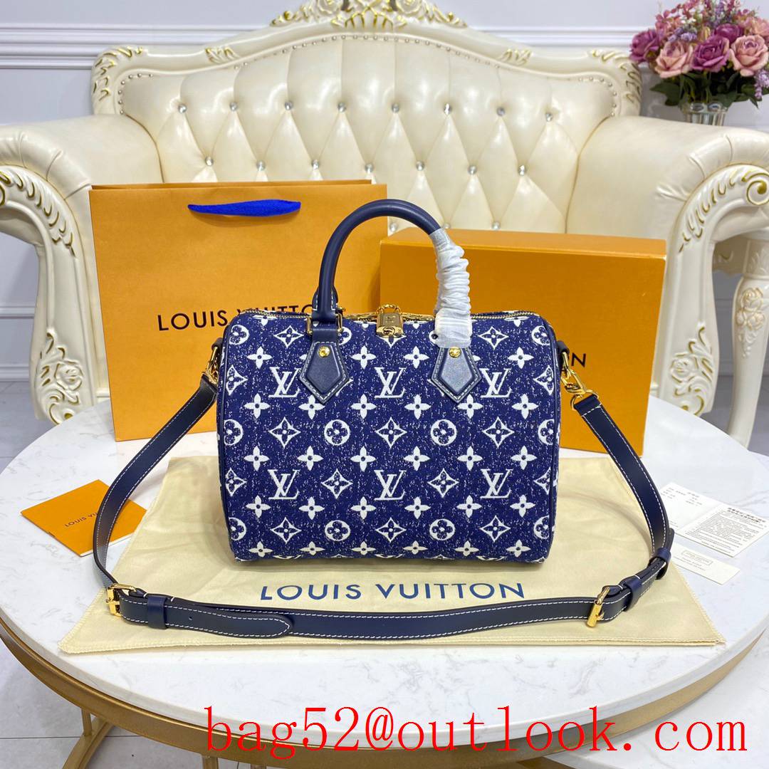 Louis Vuitton LV Monogram Speedy 25 Shoulder Bag Handbag M59609 Blue Denim