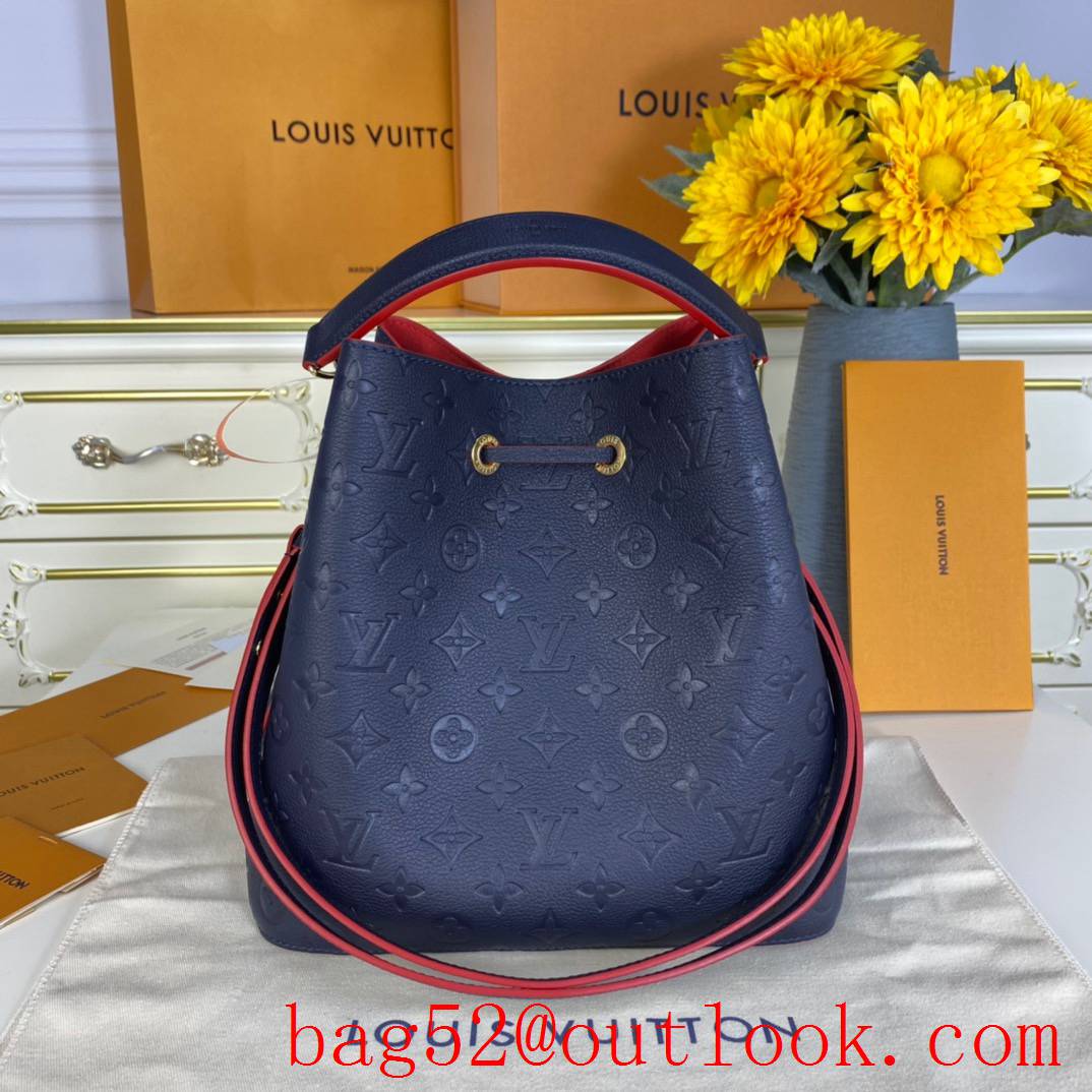 Louis Vuitton LV Monogram Empreinte Leather Neonoe MM Bucket Bag M45306 Navy