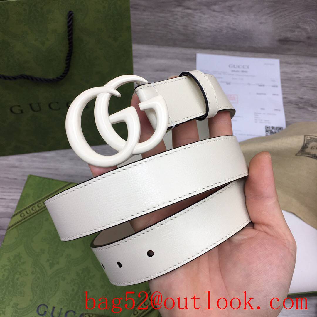 Gucci GG women 3cm medium width cream leather v GG paint buckle belt