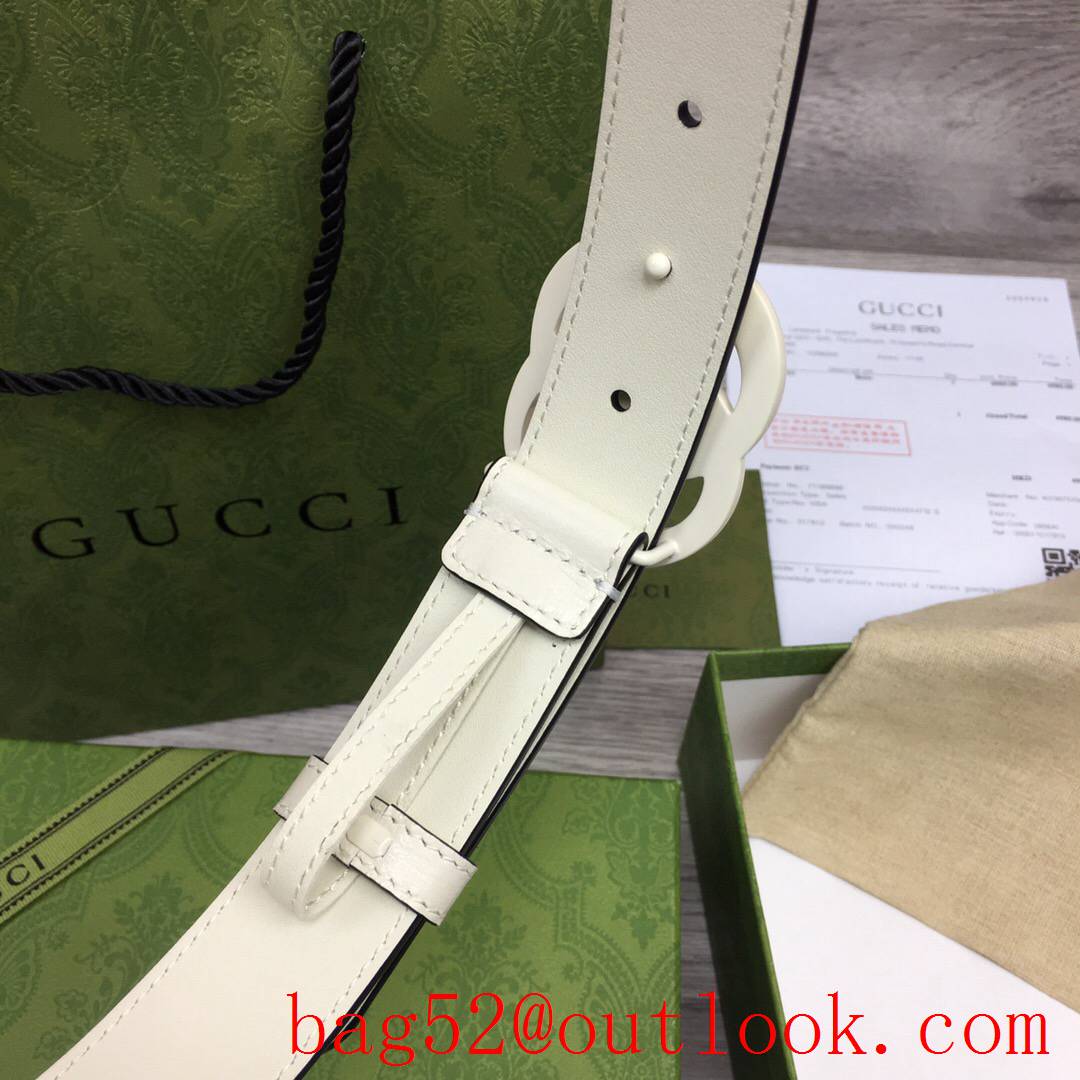 Gucci GG women 3cm medium width cream leather v GG paint buckle belt