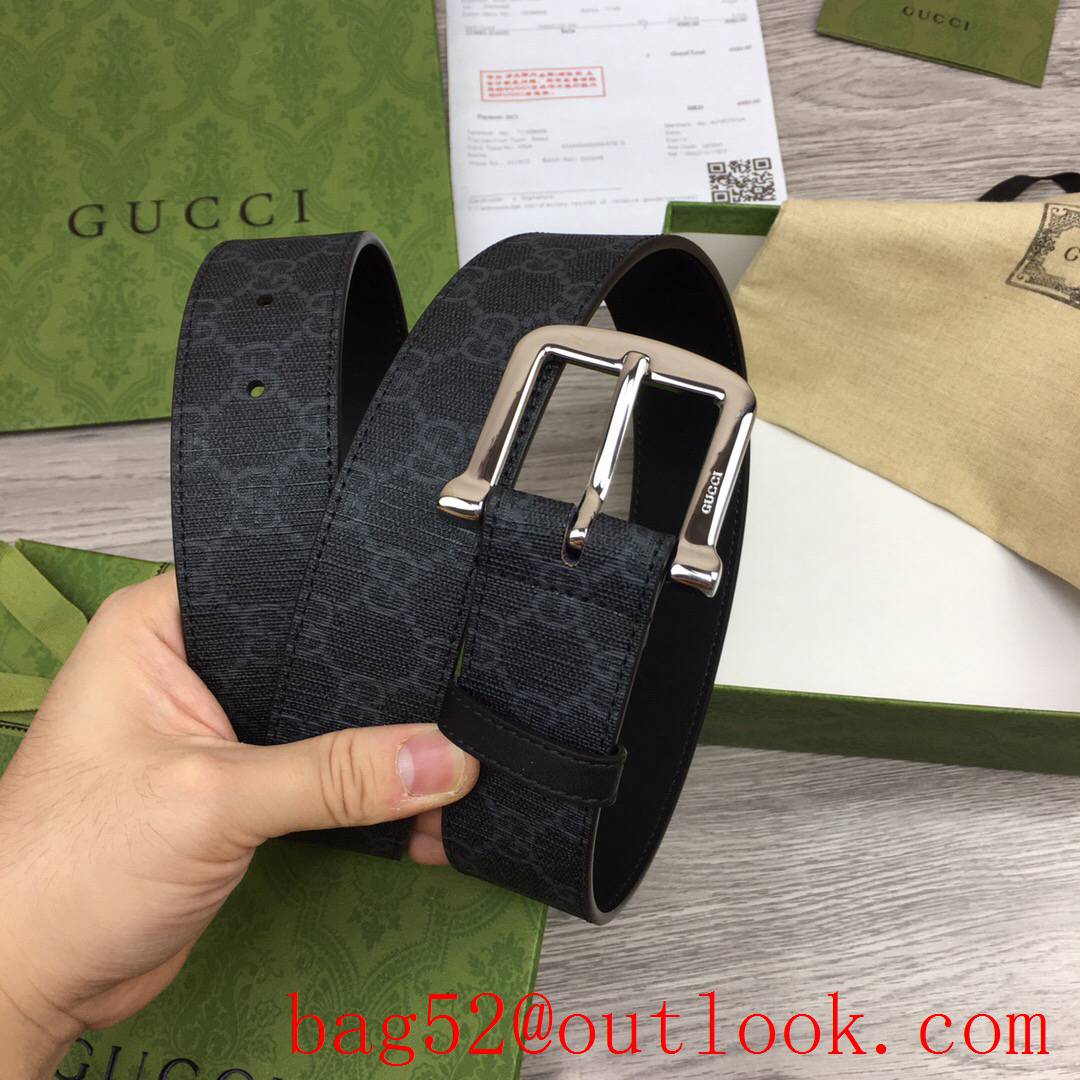 Gucci 4cm black GG marmont small square shiny silver pin buckle belt