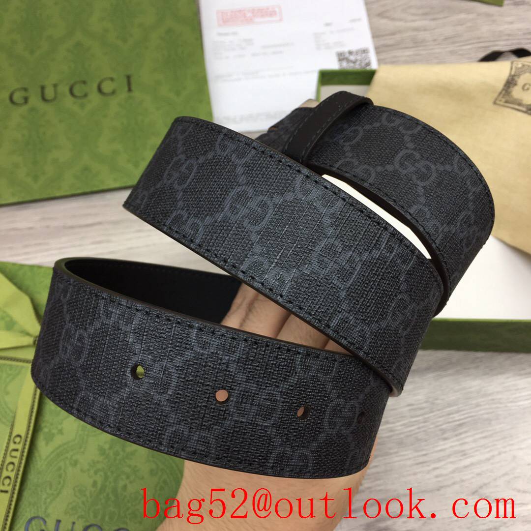 Gucci 4cm black GG marmont small square shiny silver pin buckle belt