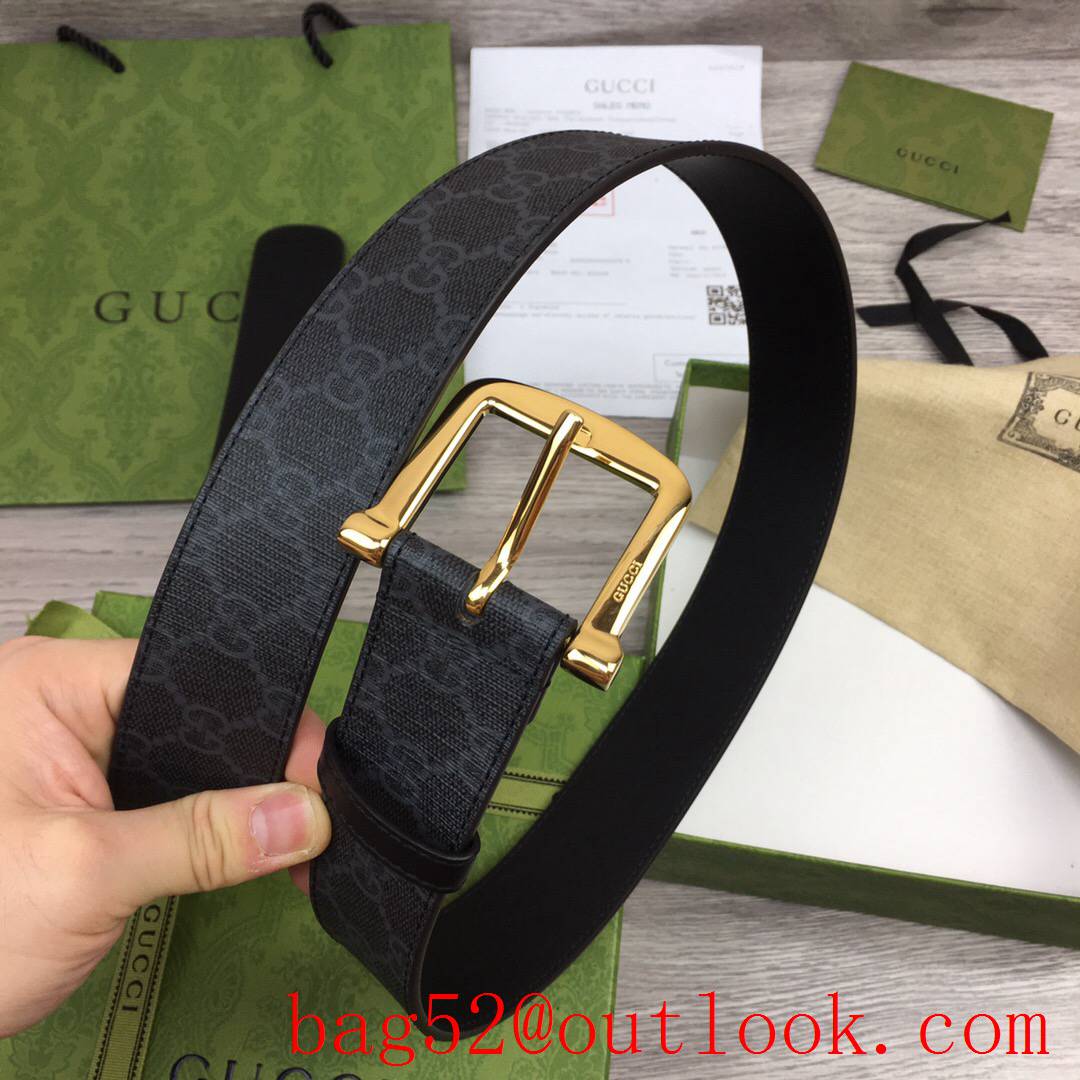 Gucci 4cm black GG marmont small square shiny gold pin buckle belt