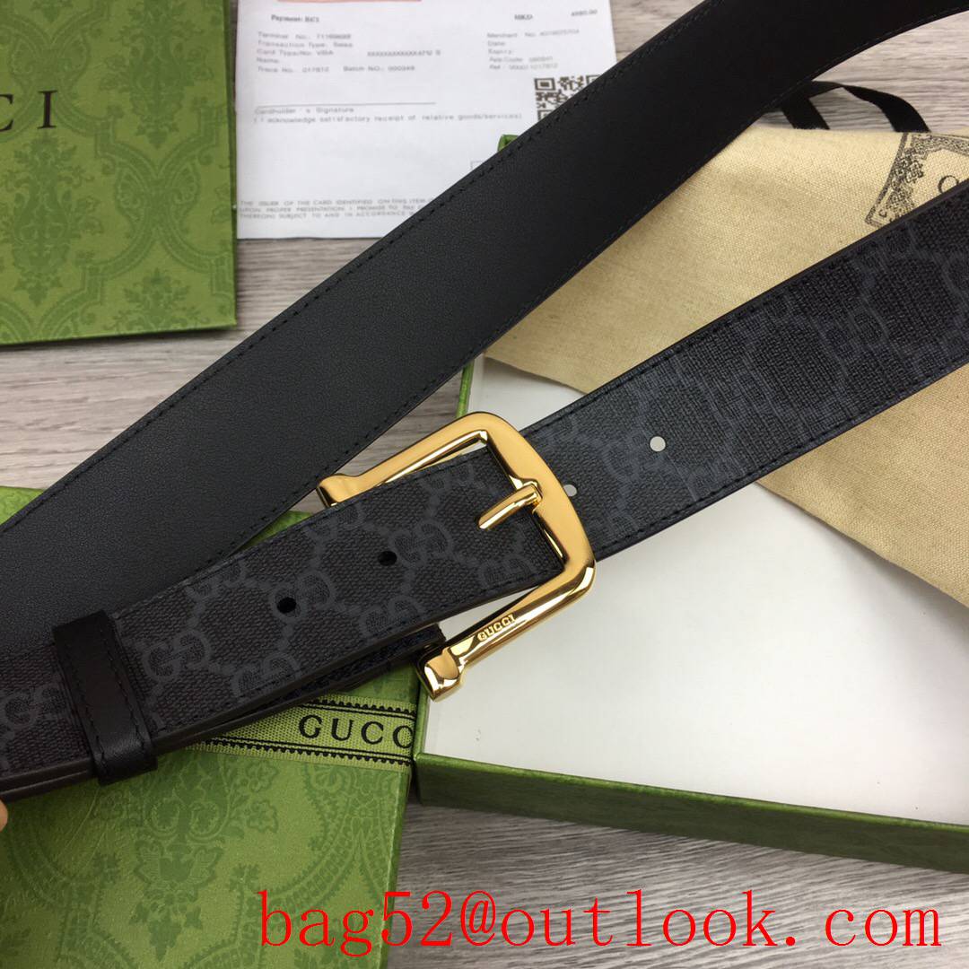 Gucci 4cm black GG marmont small square shiny gold pin buckle belt