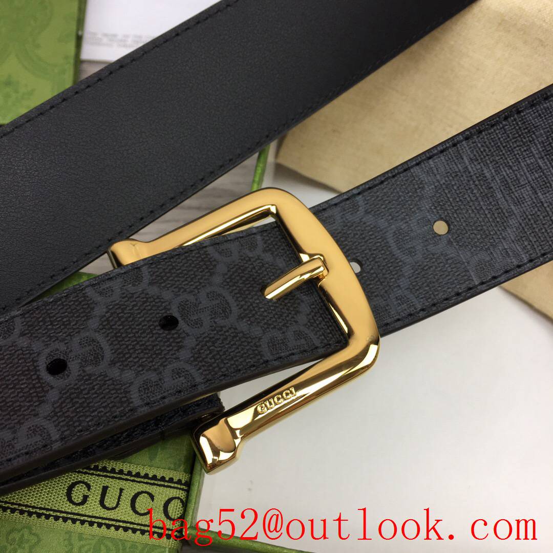 Gucci 4cm black GG marmont small square shiny gold pin buckle belt