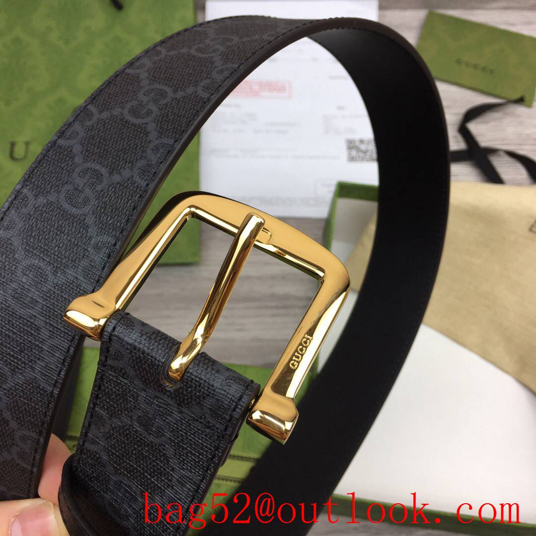 Gucci 4cm black GG marmont small square shiny gold pin buckle belt