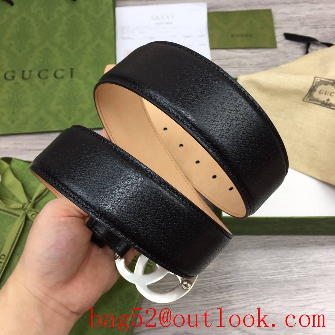 Gucci GG 4cm black leather silver snake buckle with bee mascot belt