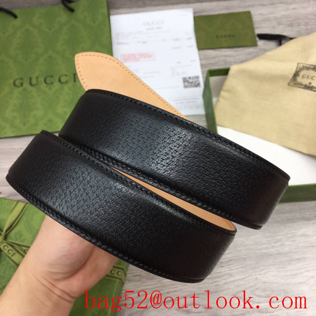 Gucci 4cm black leather shiny gold G buckle with bee mascot belt