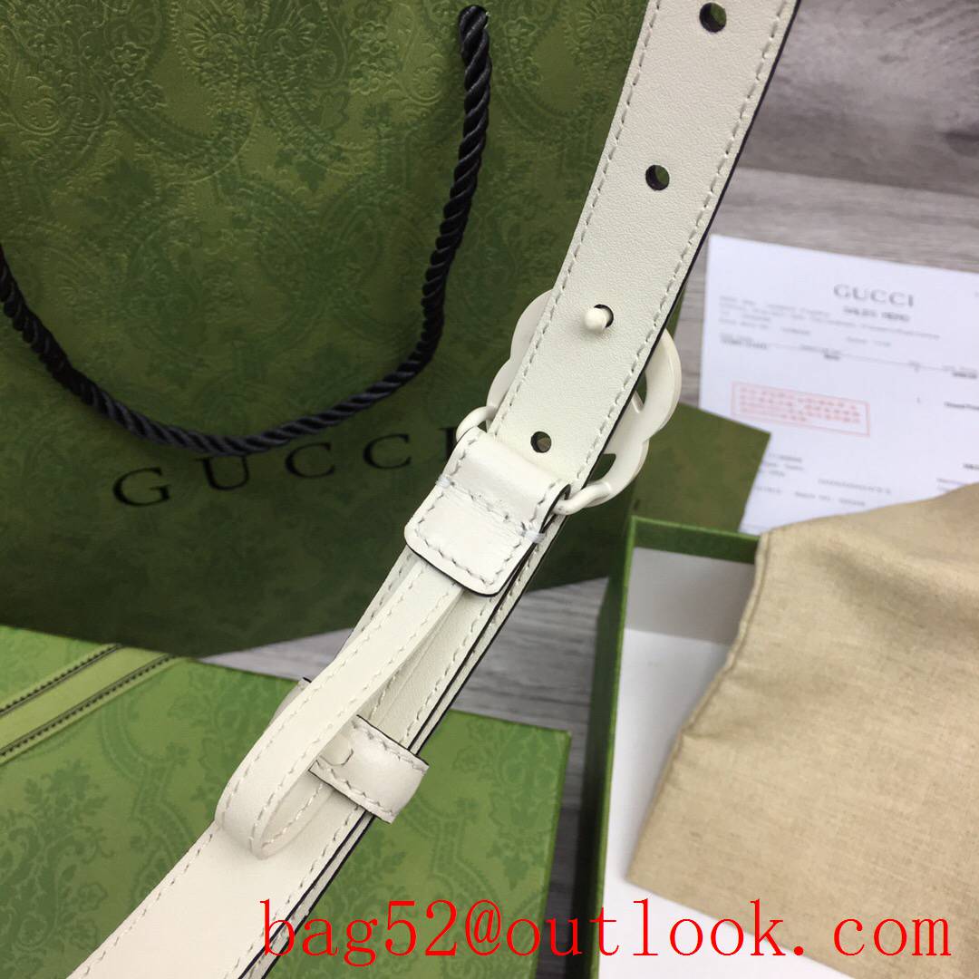Gucci GG women 2cm mini width cream leather v GG paint buckle belt