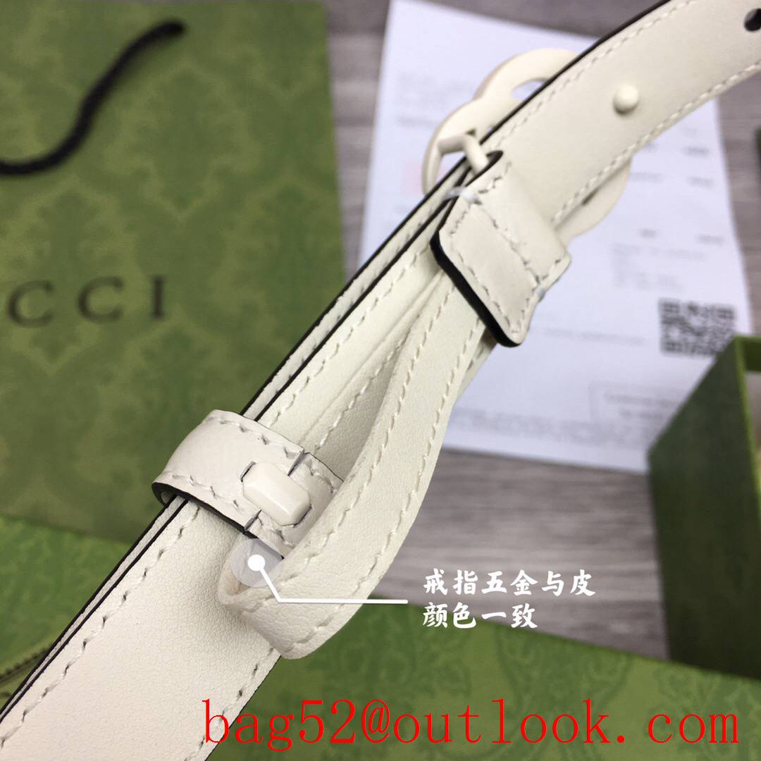 Gucci GG women 2cm mini width cream leather v GG paint buckle belt