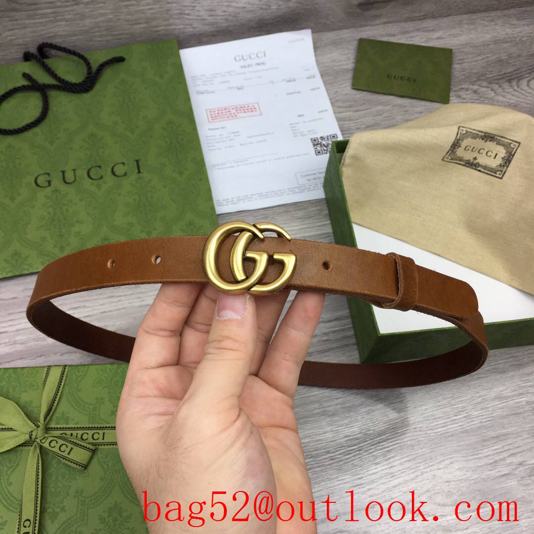 Gucci 2cm brown real leather double GG gold buckle belt